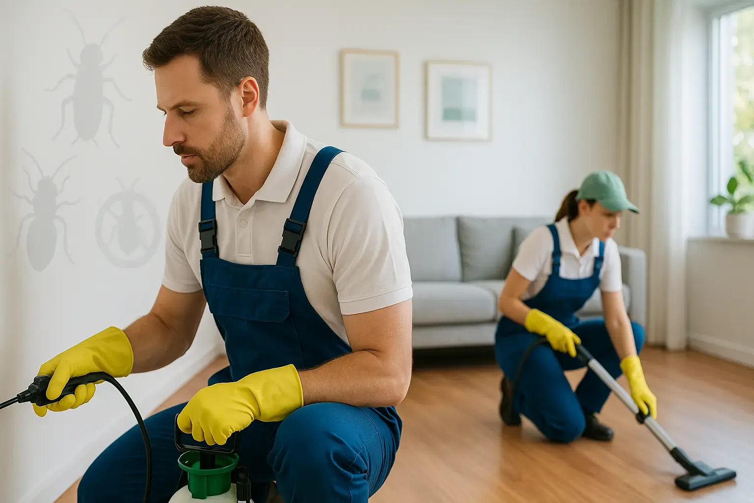 Super Pest Controler technician performing post-treatment cleaning in Sydney home