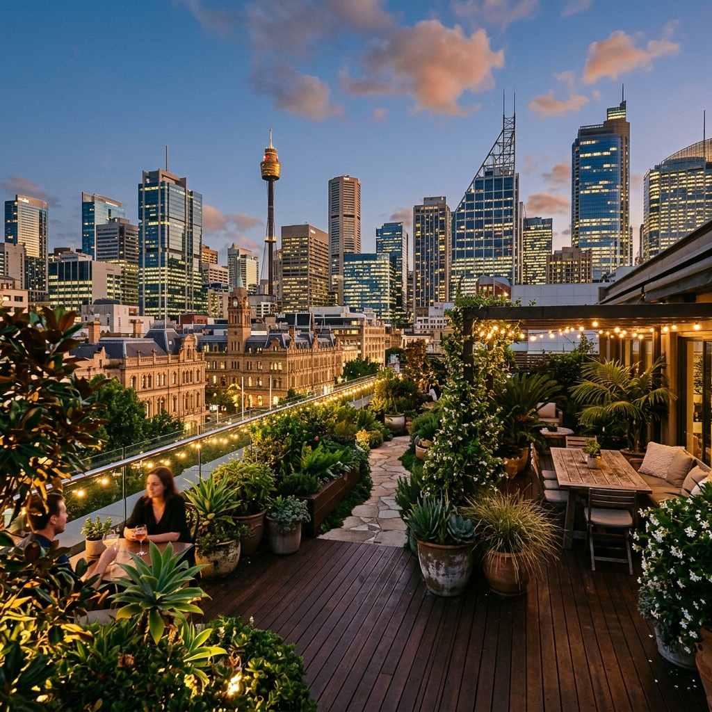 Rooftop terrace garden in Sydney CBD that attracts possums